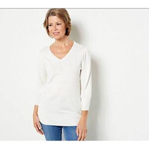 Susan Graver Off White V Neck Sweater Size S